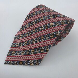 Modela Collection‎ 100% Silk Men's Necktie Burgundy Blue Gold Geometric Pattern